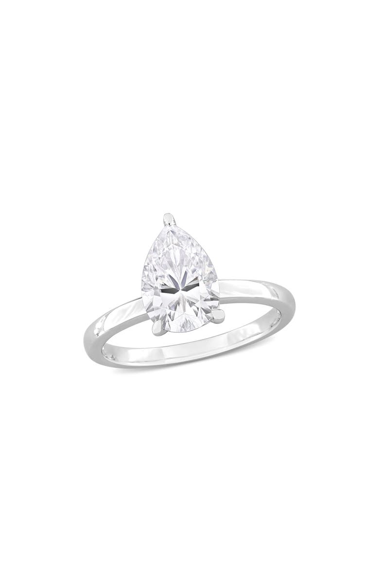 DELMAR Sterling Silver Pear Cut Created Moissanite Engagement Ring, Main, color, Silver