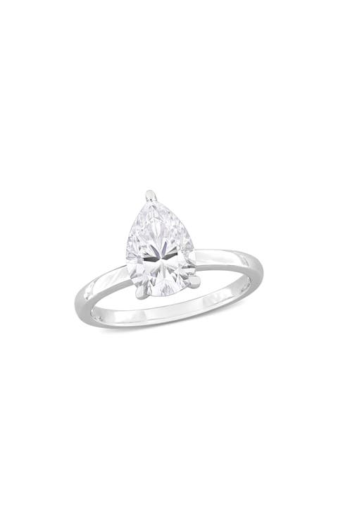 Sterling Silver Pear Cut Created Moissanite Engagement Ring