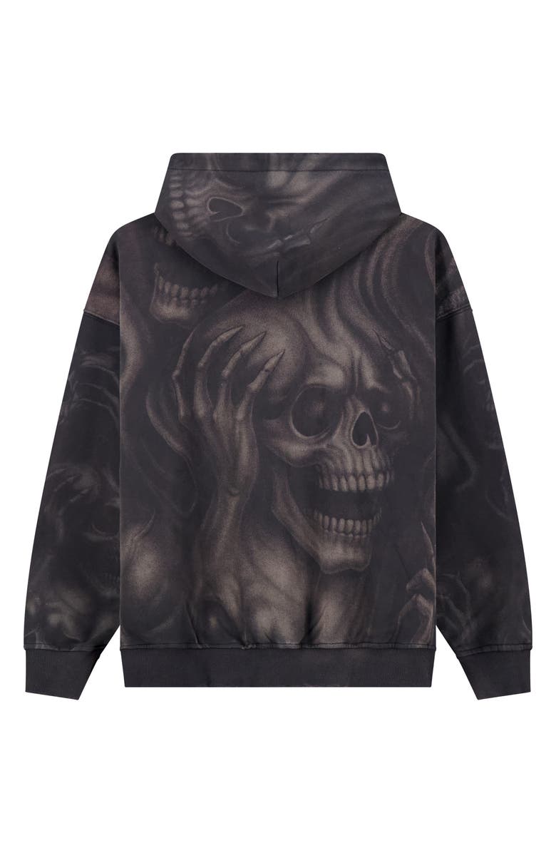 Rolling Loud Distressed Ghost Skull Zip Graphic Hoodie, Alternate, color, Washed Black