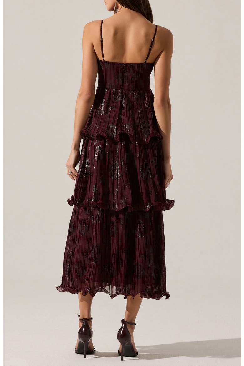Lupin Pleated Tiered Midi Dress, Alternate, color, WINE FLORAL PRINT