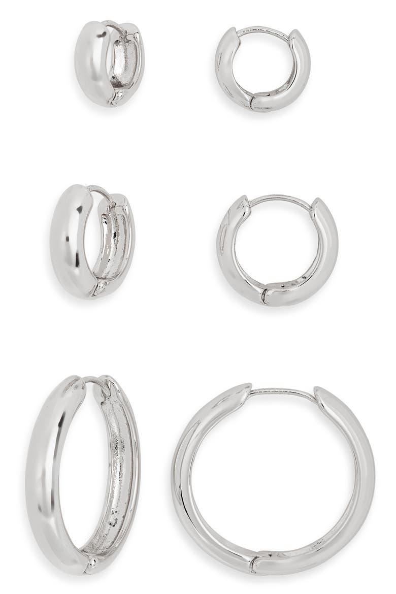 Three-Pack Hoop Earrings, Main, color, SILVER