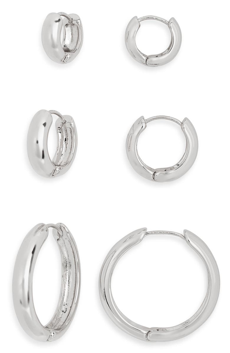 NORDSTROM RACK Three-Pack Hoop Earrings, Main, color, Silver