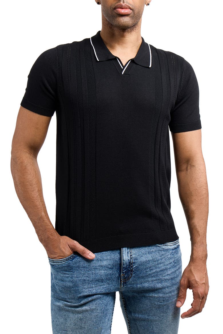 Johnny Collar Knit Polo Sweater, Main, color, BLACK/ WHITE