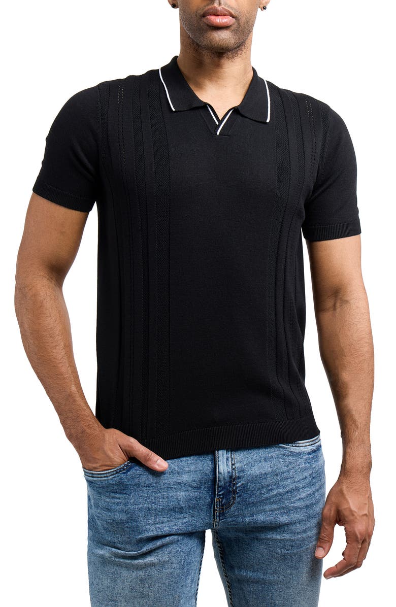 XRAY Johnny Collar Knit Polo Sweater, Main, color, Black/ White