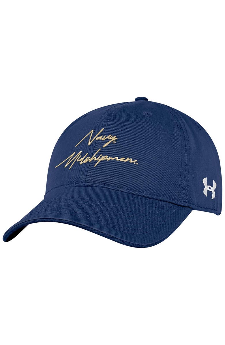 Under Armour Men
s Under Armour Navy Navy Midshipmen College Essentials Washed Cotton Blend Adjustable Hat, Alternate, color, Navy