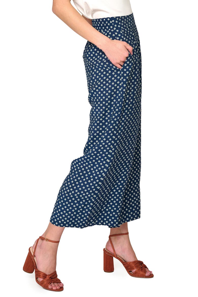 Print Wide Leg Crop Pants, Alternate, color, NAVY DAISY