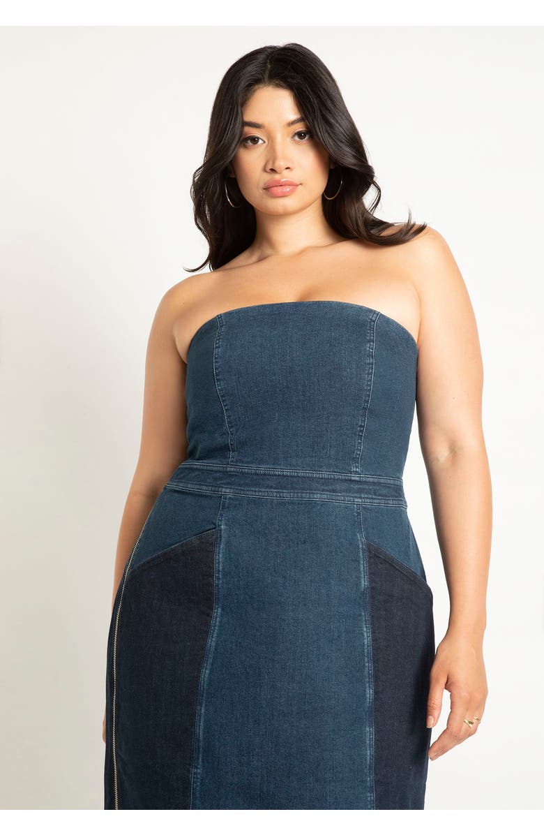 ELOQUII Strapless Denim Dress, Alternate, color,
