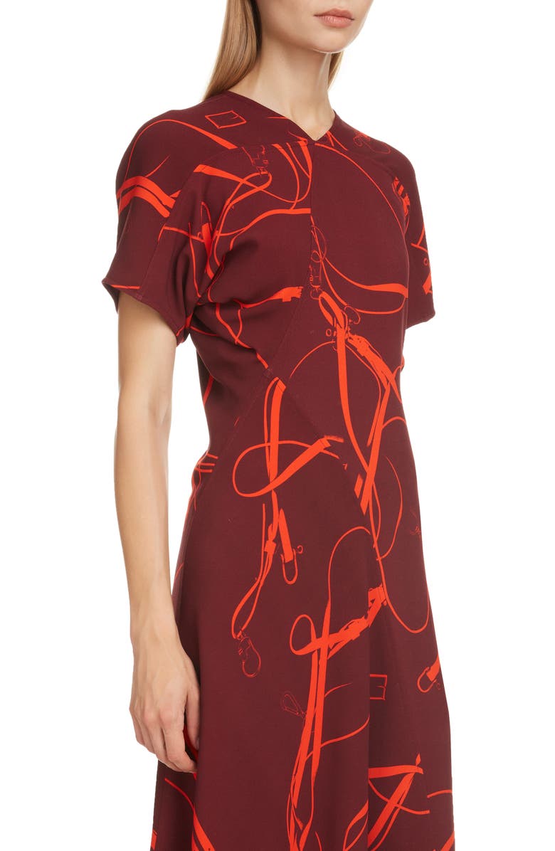 Victoria Beckham Bridle Print Crepe Midi Dress, Alternate, color,