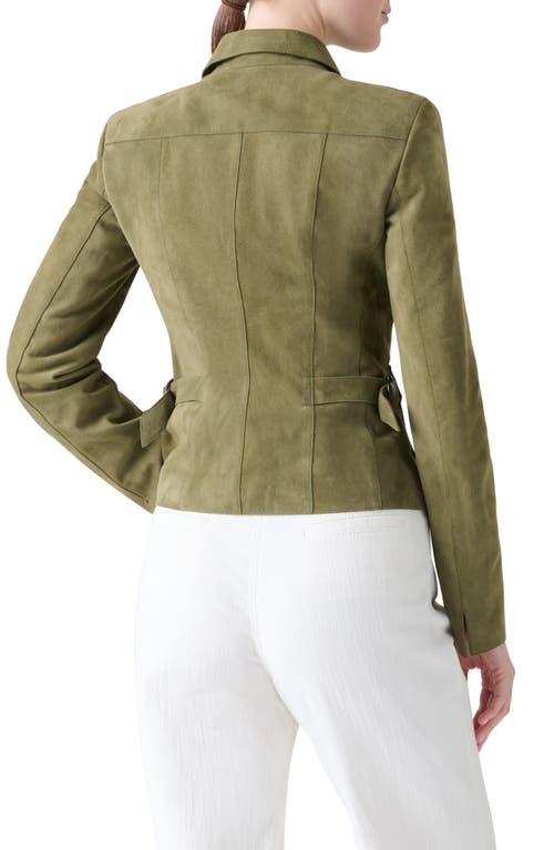 Akris Punto Tailored Zip-front Suede Jacket In Green