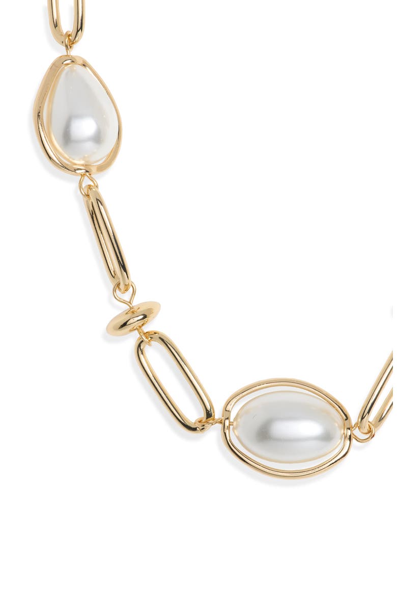 Stationary Imitation Pearl Long Necklace, Alternate, color, WHITE- GOLD