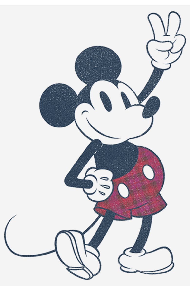 Mickey & Friends Women's Mickey & Friends Plaid Mickey Mouse Retro Graphic T-Shirt, Alternate, color, White