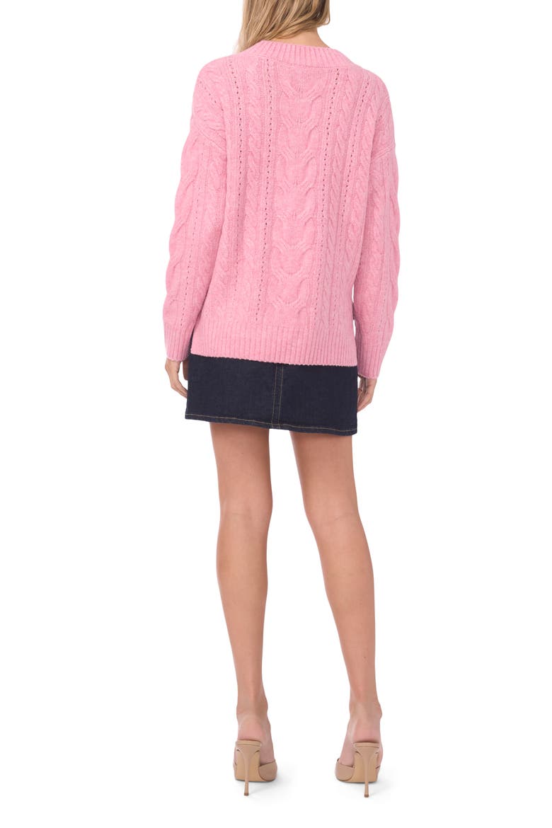 Cable Stitch V-Neck Sweater, Alternate, color, CANDY PINK HEATHER
