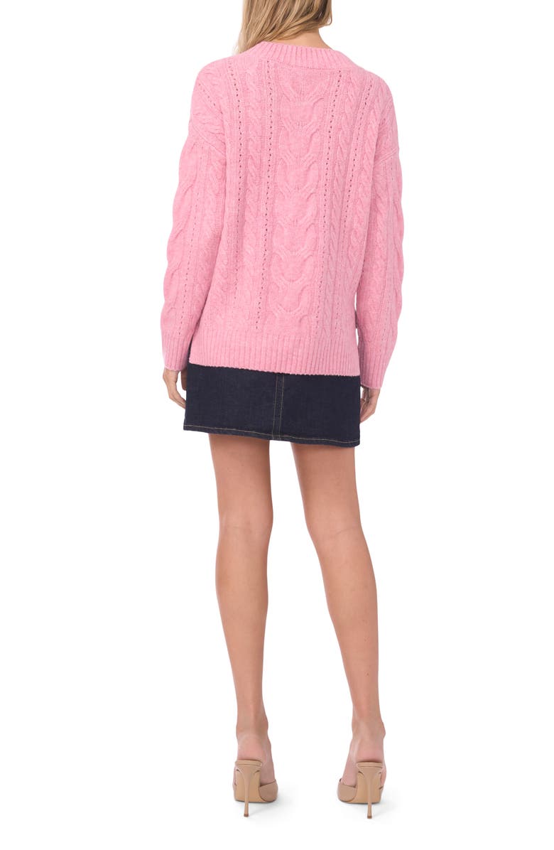 Vince Camuto Cable Stitch V-Neck Sweater, Alternate, color, Candy Pink Heather