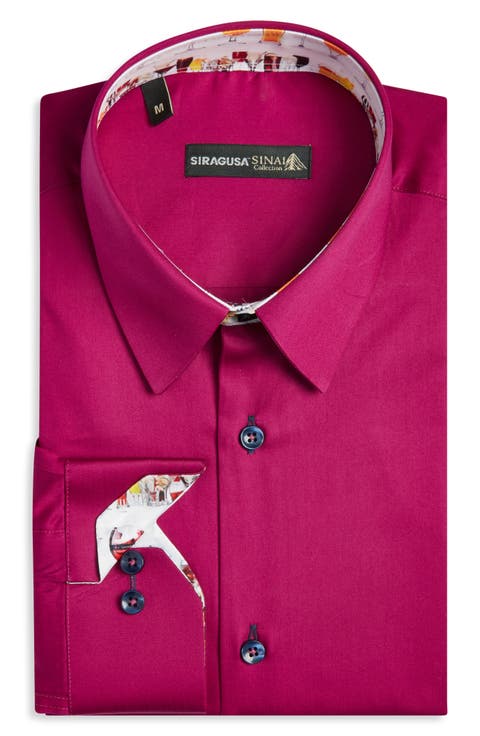 Printed Silk Trim Dress Shirt