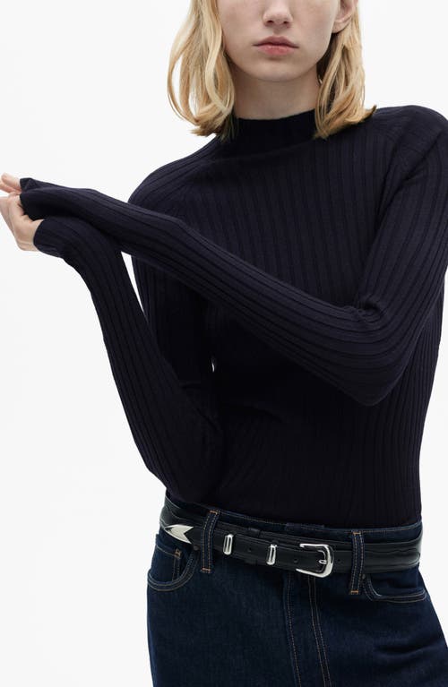 Shop Mango Mock Neck Rib Sweater In Dark Navy