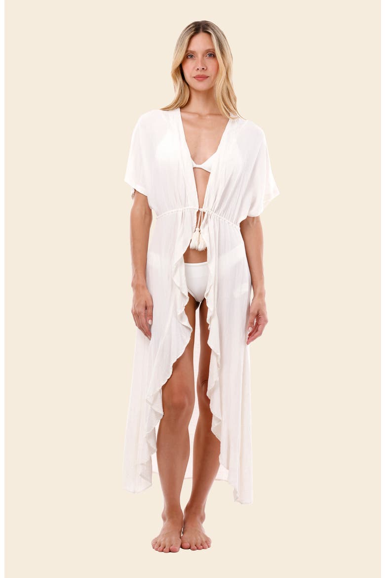 Bloom Sheer Tie Front Cover-Up, Alternate, color, WHITE