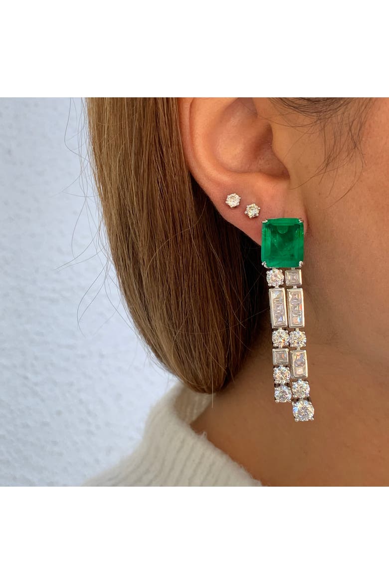 square emerald chandelier earrings, Alternate, color, green