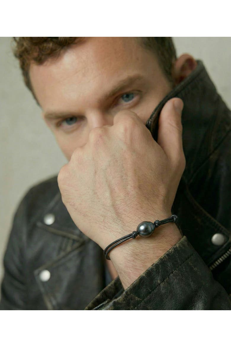 Tahitian Baroque Pearl Leather Adjustable Bracelet for Men, Alternate, color, Black Pearl