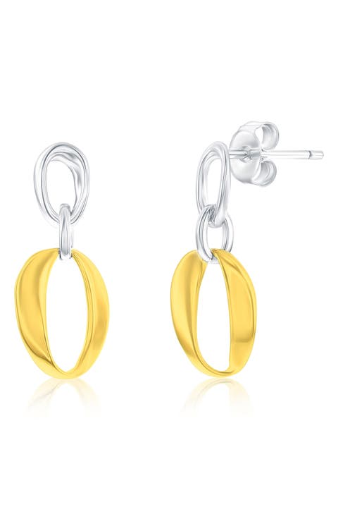 Two-Tone Oval Link Drop Earrings
