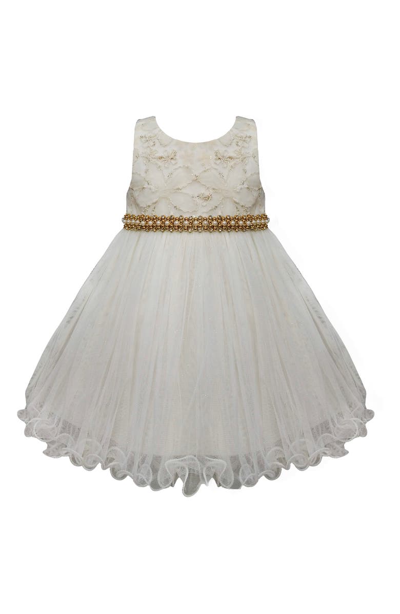 AMERICAN PRINCESS Candlelight Floral Lace Dress & Bloomers, Main, color, Candlelight