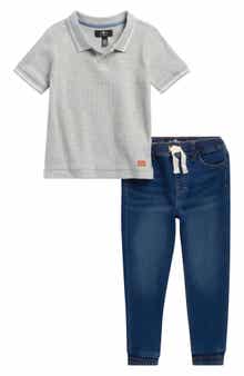 Kids' Waffle Knit Polo & Jeans Set
