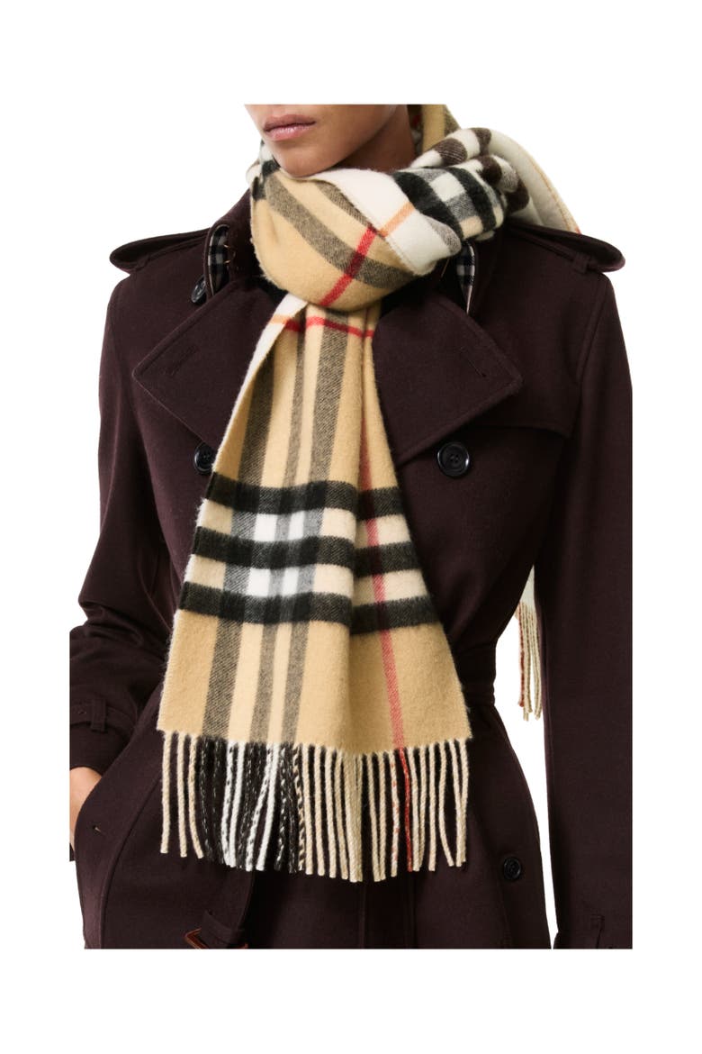 Reversible Check Cashmere Scarf, Alternate, color, Archive beige/pebble white