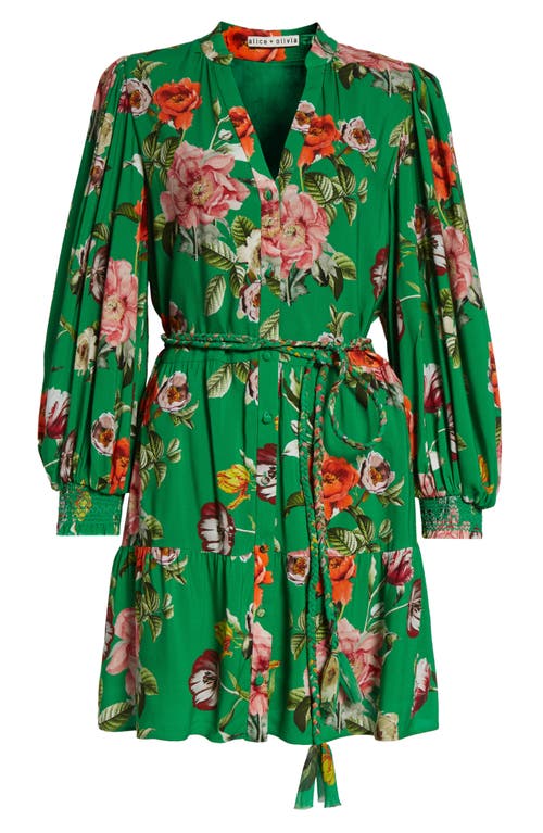 Alice And Olivia Antonette Button Front Mini Dress Hamptons Floral Large In Green
