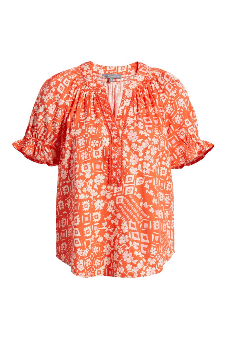 Print Puff Sleeve Top, Alternate, color, PAPAYA PUNCH MULTI