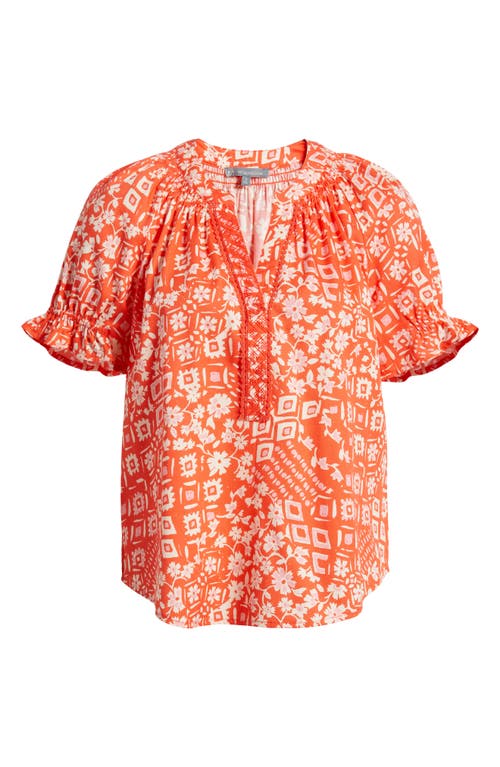 Wit & Wisdom Print Puff Sleeve Top In Papaya Punch Multi