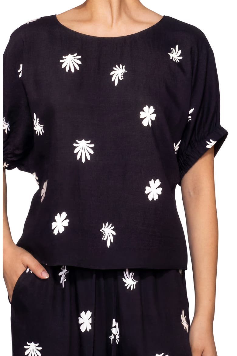 Floral Print Short Sleeve Top, Alternate, color, BLACK WHITE