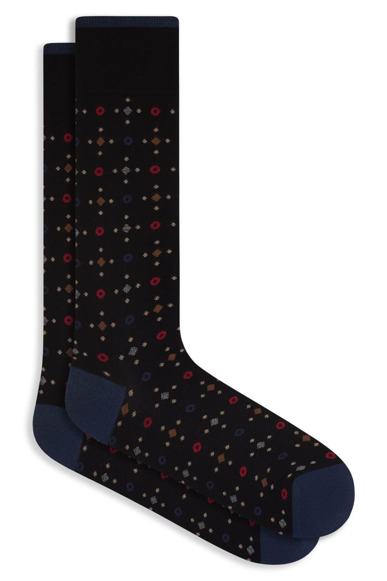 Dot Cotton Blend Dress Socks, Main, color, BLACK