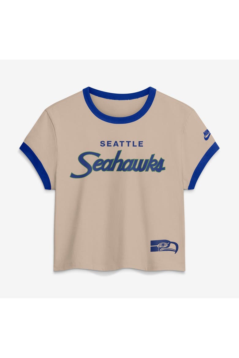 Women's Nike Beige Seattle Seahawks Rewind Ringer Mod Cropped T-Shirt, Main, color, Beige