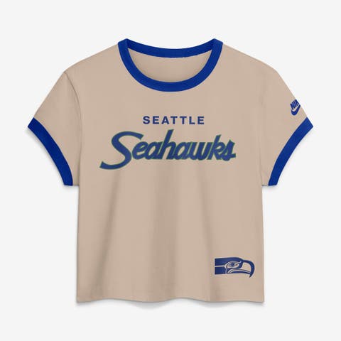Women's Nike Beige Seattle Seahawks Rewind Ringer Mod Cropped T-Shirt