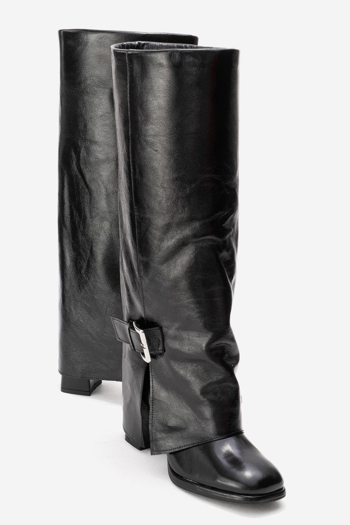 Forever & Always Shoes Lojo Leather Block Heel Boot, Main, color, Black Patent