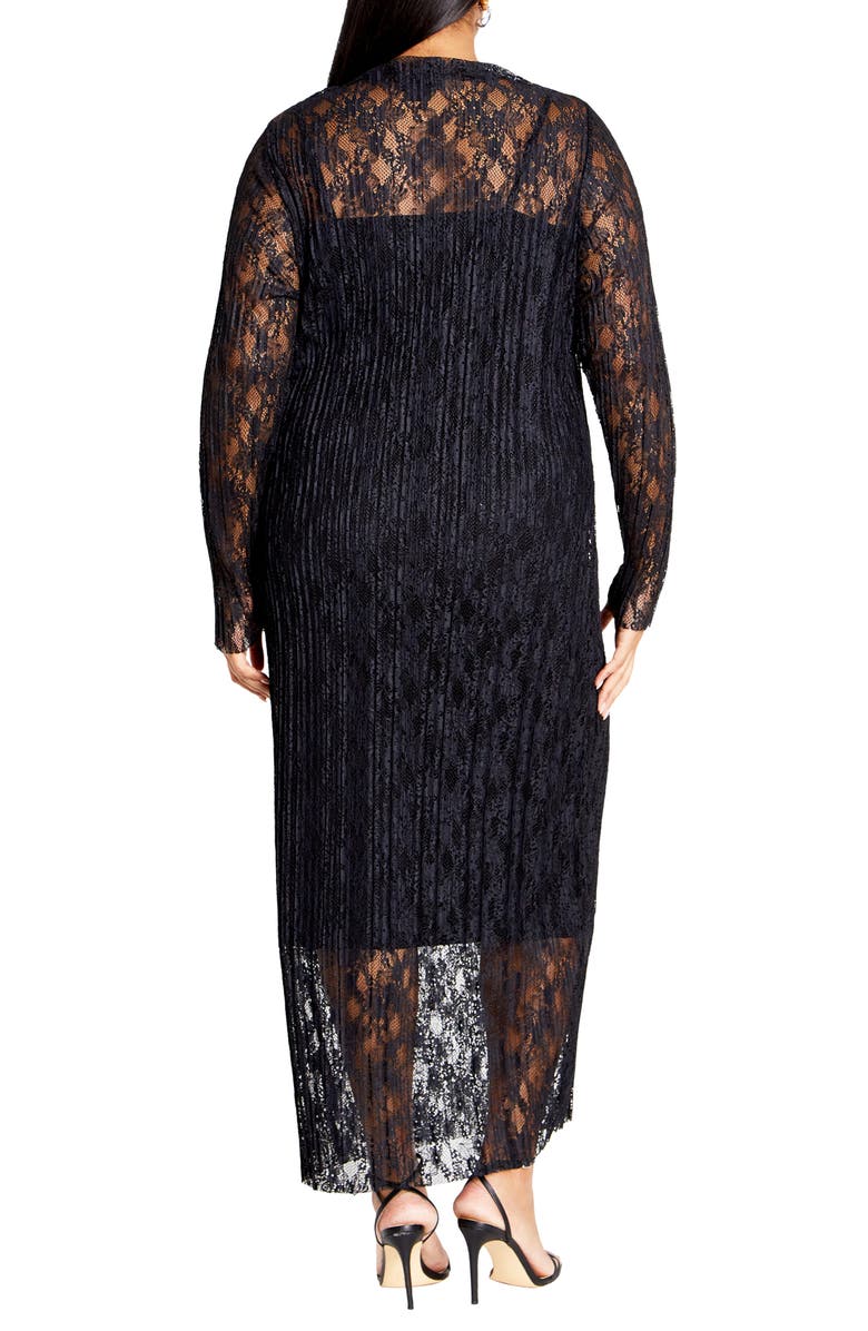 City Chic Long Sleeve Plissé Lace Sheath Dress, Alternate, color,