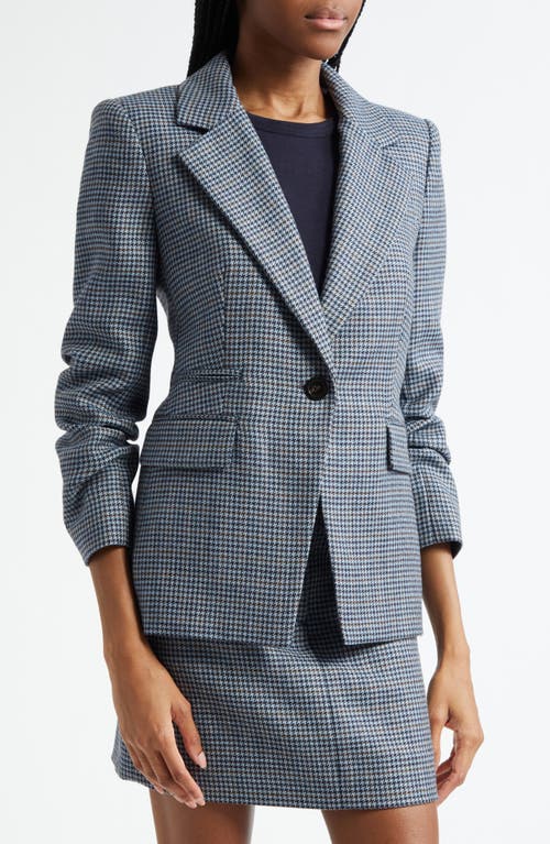 Veronica Beard Battista Houndstooth Check Virgin Wool Jacket With Hooded Dickey In Blue