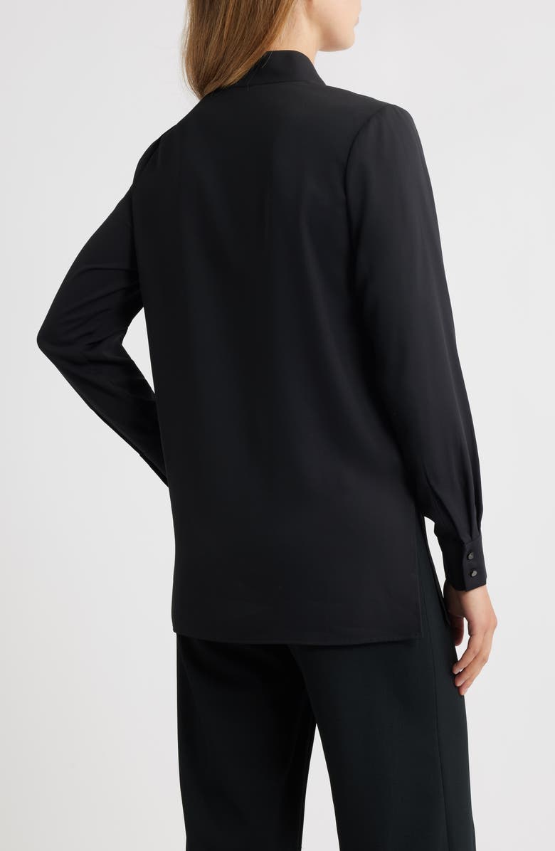 Misook Embroidered Crêpe de Chine Stand Collar Tunic, Alternate, color, Black/ White