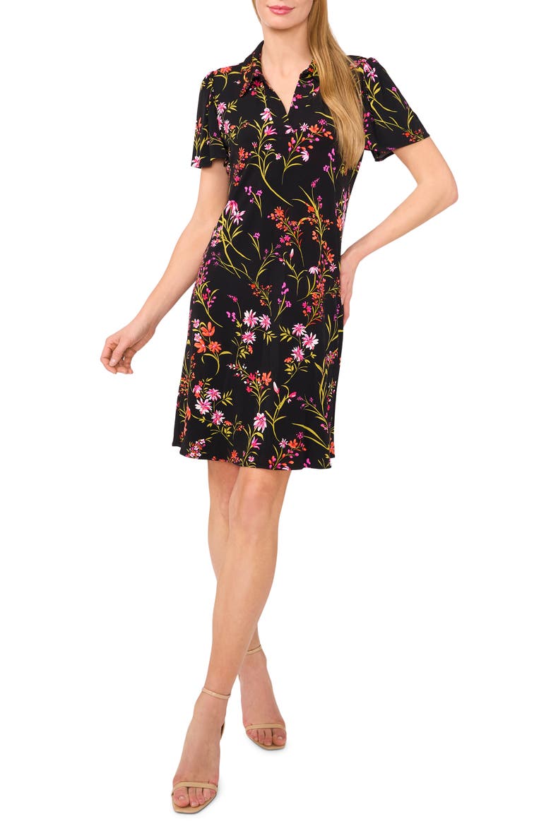 Print Polo Minidress, Main, color, RICH BLACK