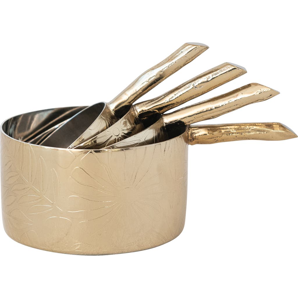 Storied Home 4-piece Stainless Steel Measuring Cups With Etched Flowers And Twig Shaped Handles, Bra In Gold