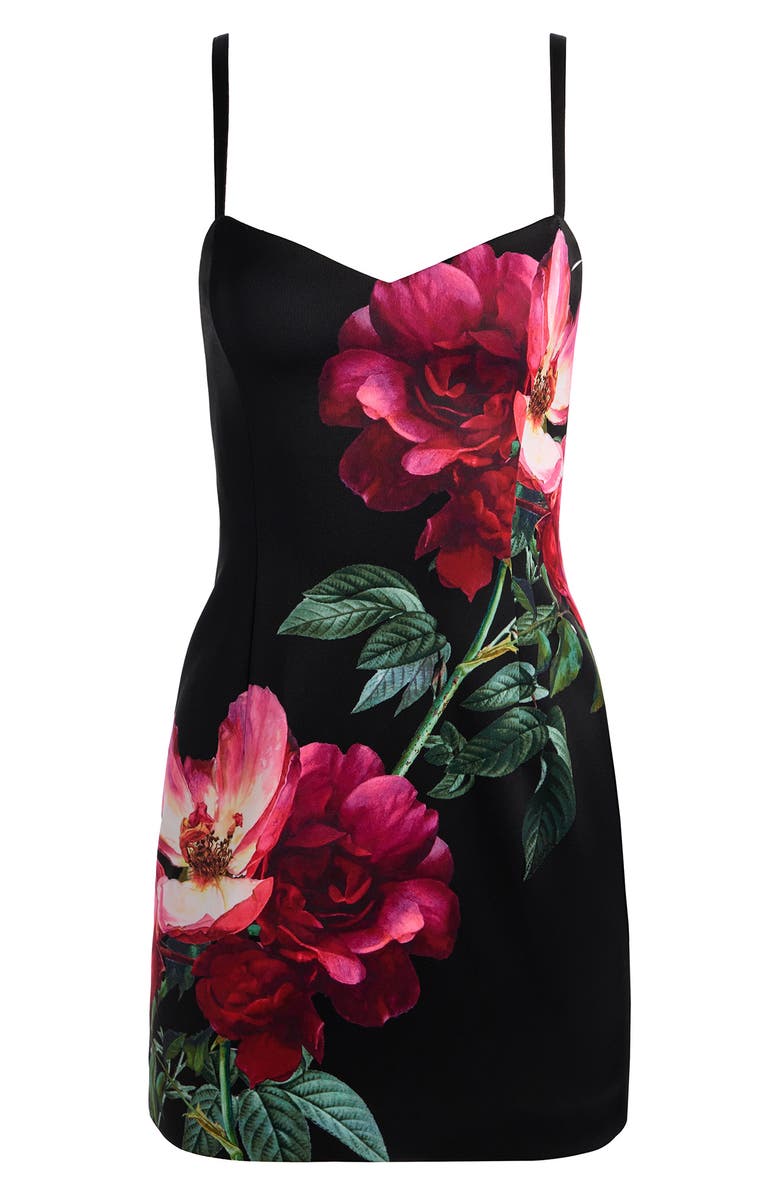 Alice + Olivia Nina Placed Floral Minidress, Alternate, color, Empress Bloom Black