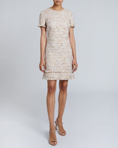 Santorelli Melania Fringe-trim Tweed Mini Dress In Sand
