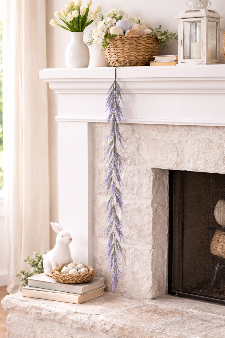 Lavender Flowers Decorative Easter Garland 59", Alternate, color, Purple