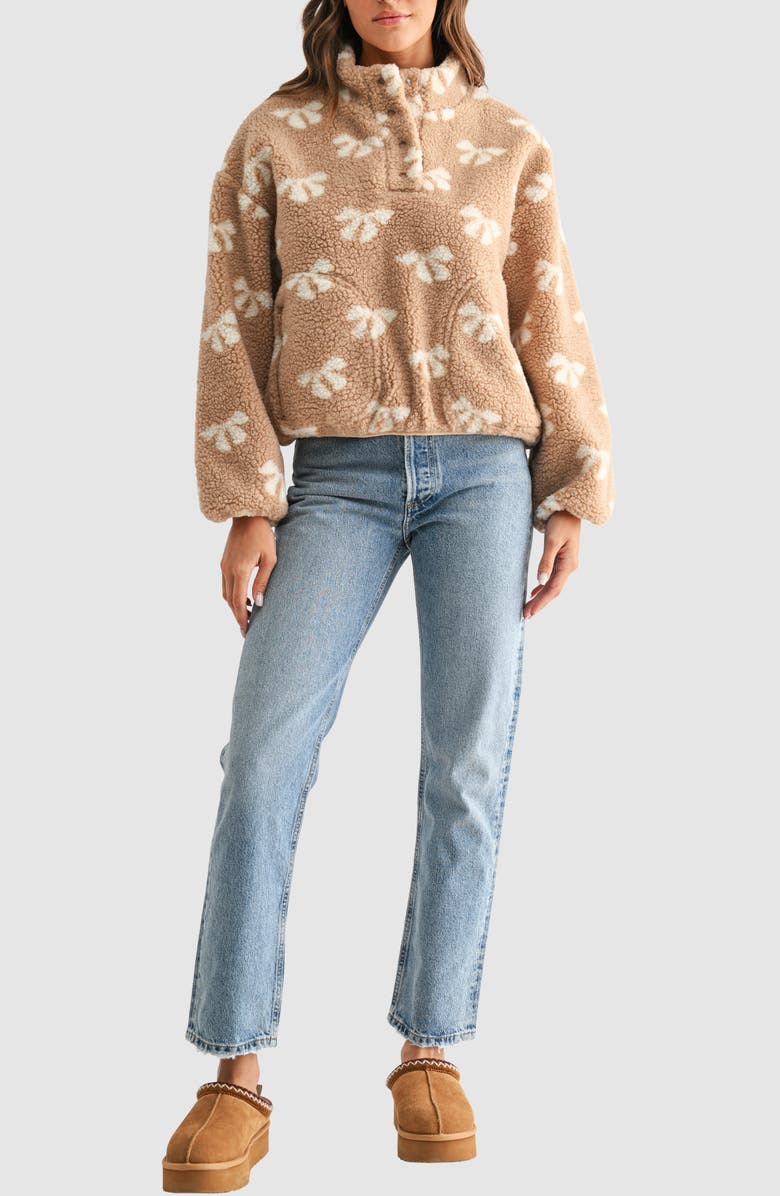 Lush Bow High Pile Fleece Pullover, Alternate, color, Taupe Cream