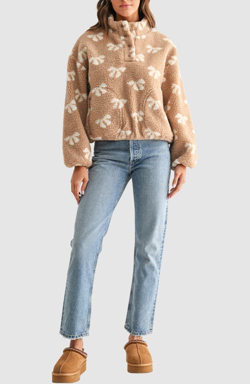 Lush Bow High Pile Fleece Pullover In Brown