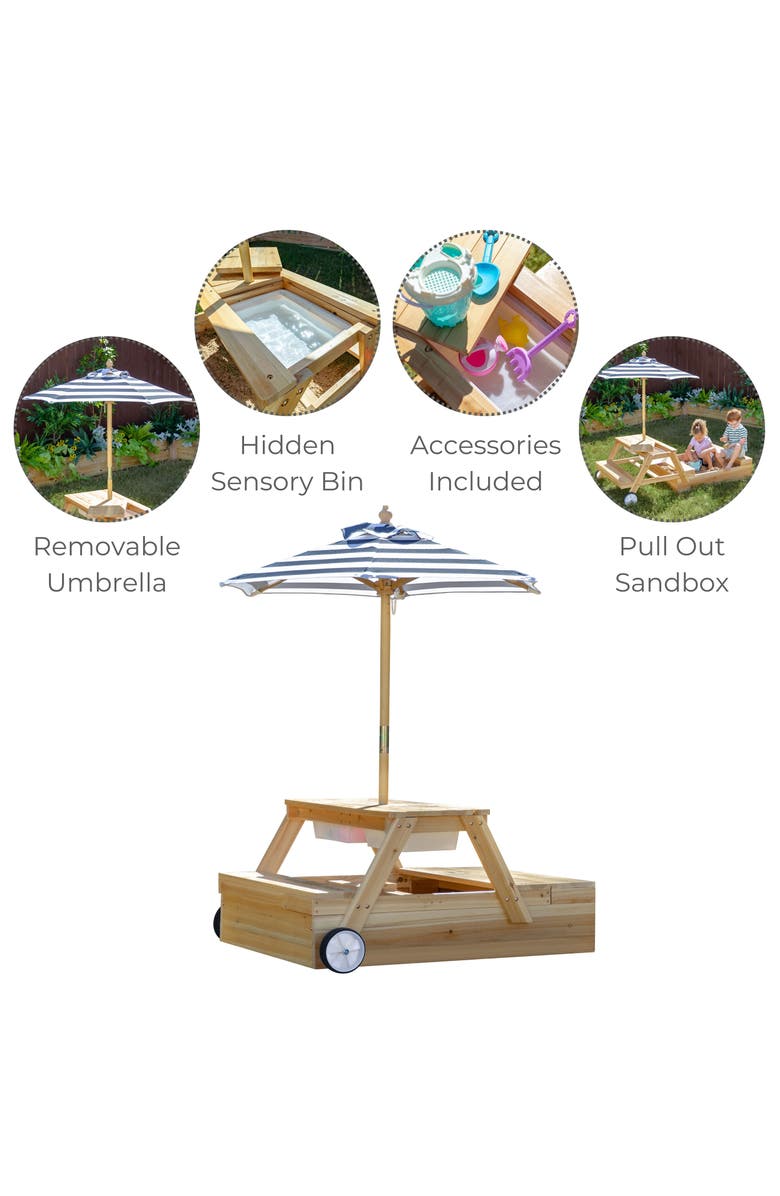 Teamson Kids Sorrento Wooden Sandbox & Umbrella Set, Alternate, color, Natural Wood