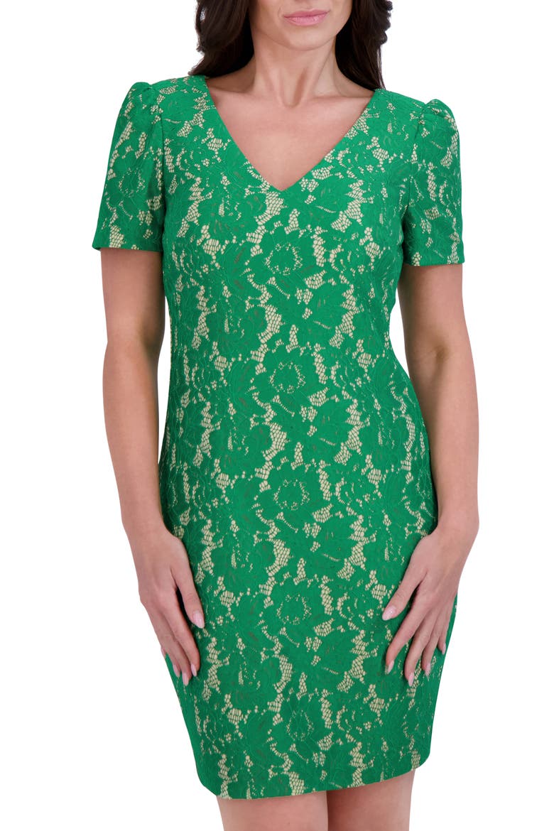 Short Sleeve Lace Sheath Dress, Alternate, color, GREEN MULT