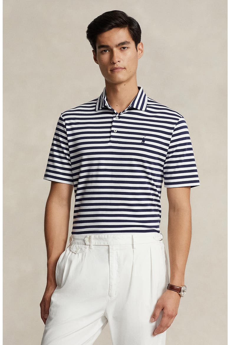 Stripe Cotton Interlock Polo, Alternate, color, REFINED NAVY/ WHITE
