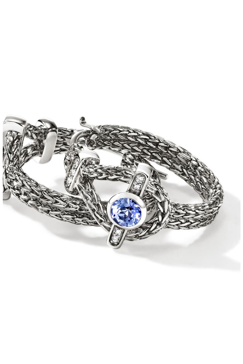 Icon Hoop Earrings, Sterling Silver, Tanzanite, Diamonds, 22mm, Alternate, color, SILVER