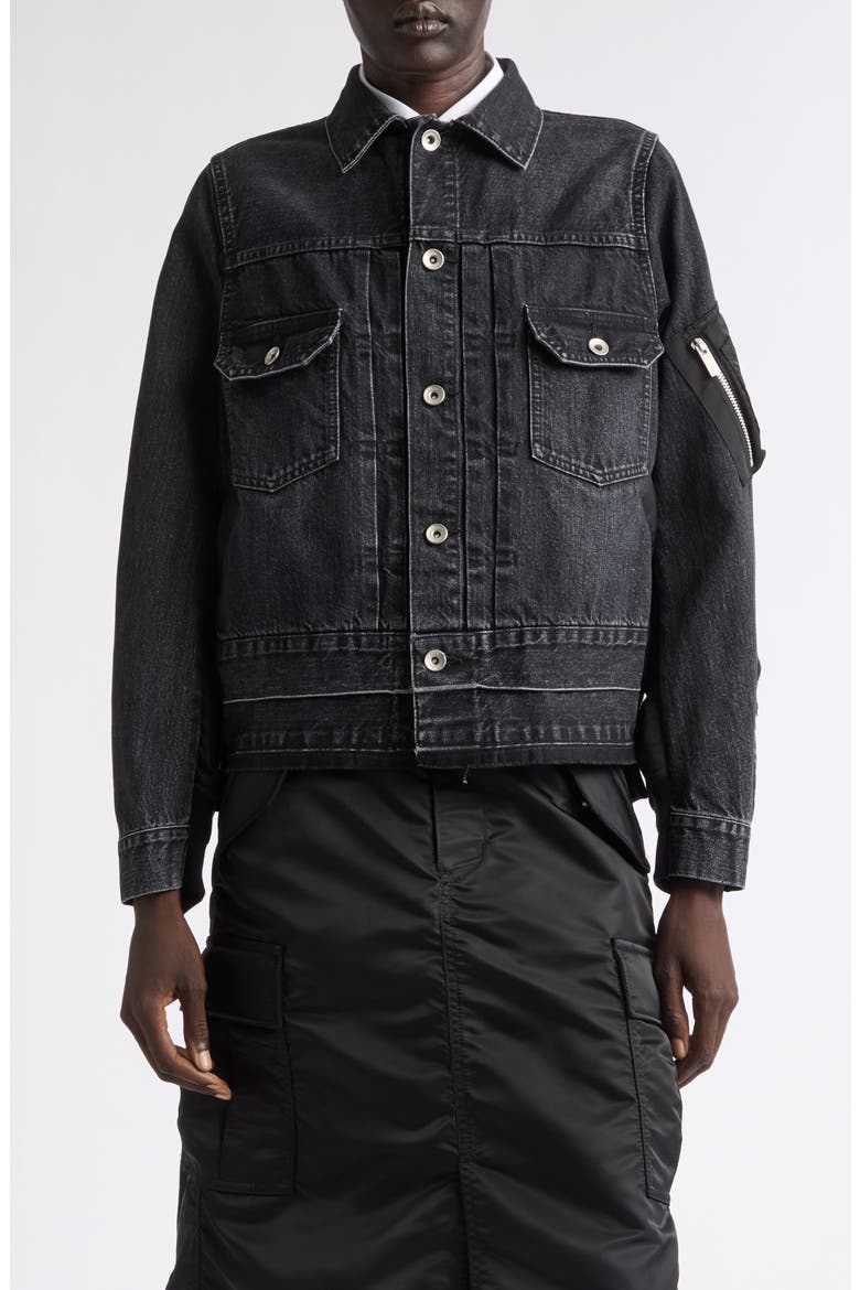 Denim & Nylon Twill Jacket, Main, color, BLACK