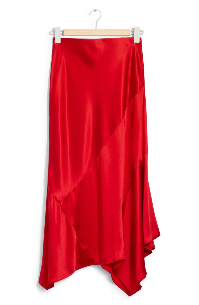 & Other Stories Asymmetric Hem Satin Midi Skirt, Alternate, color,